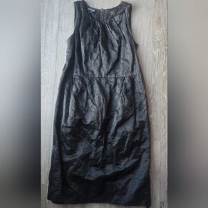 Eileen Fisher Black Crinkle Taffeta Bubble Hem Dress Sleeveless M